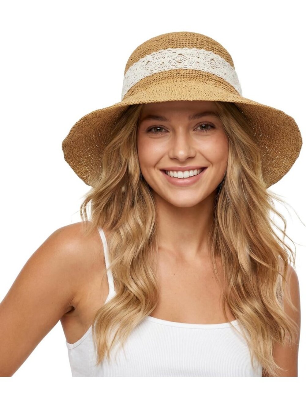 Packable Crochet Straw Sun Hat for Women | UV Protection Wide Brim Beach Hat